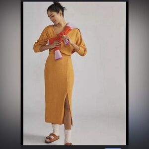 Anthropologie Mustard Yellow V-Neck Knit Dress